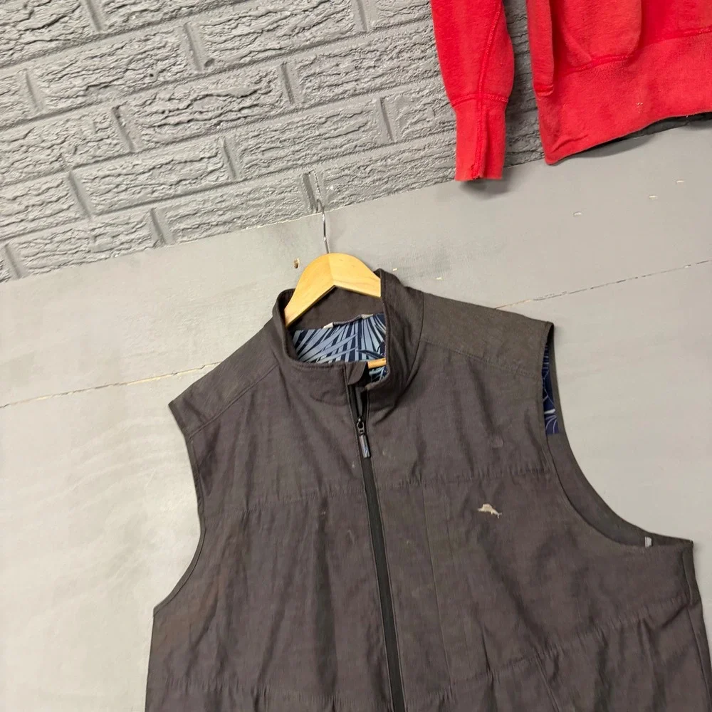 Tommy Bahama IslandZone Mens XL Full Zip Vest Charcoal Gray Marlin Logo Mock